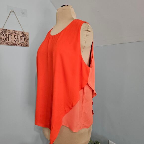 Vince Camuto Top Womens XL Two-Toned Orange Asymmetric Lagenlook Layered Tiered - Picture 4 of 14